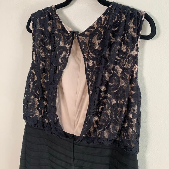 Adrianna Papell Plus Size 14W Drape Neck Banded Dress Black Lace Bodice Cocktail - Picture 6 of 12